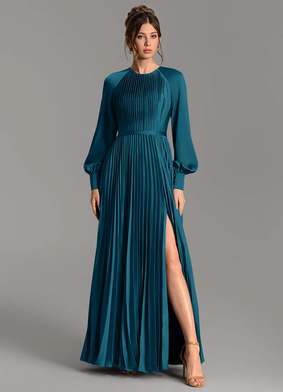 Grayson A-Line Scoop-Neck Stretch Satin Bridesmaid Dress in Ink Blue