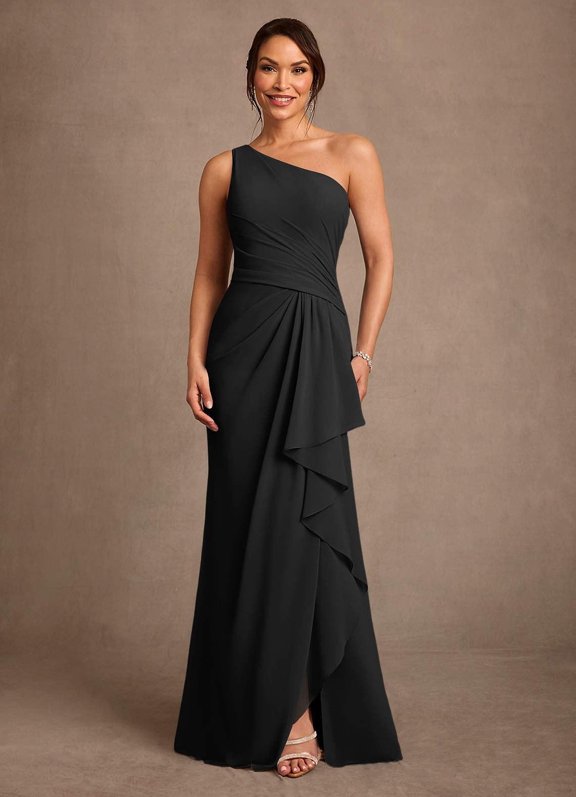 Floy Sheath One-Shoulder Chiffon Mother of the Bride Dress in black