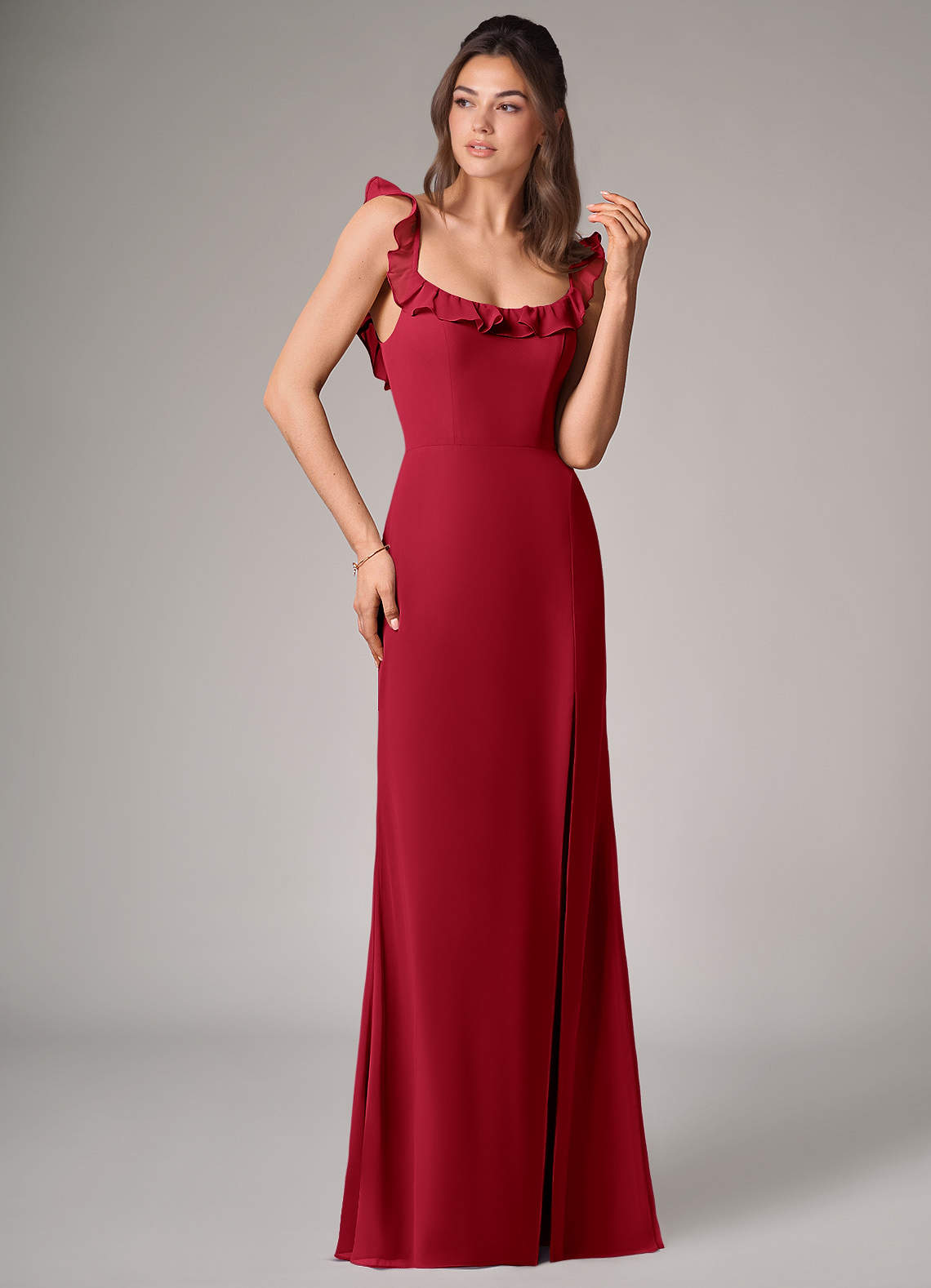 Callie Mermaid Scoop-Neck Chiffon Bridesmaid Dress in Scarlet