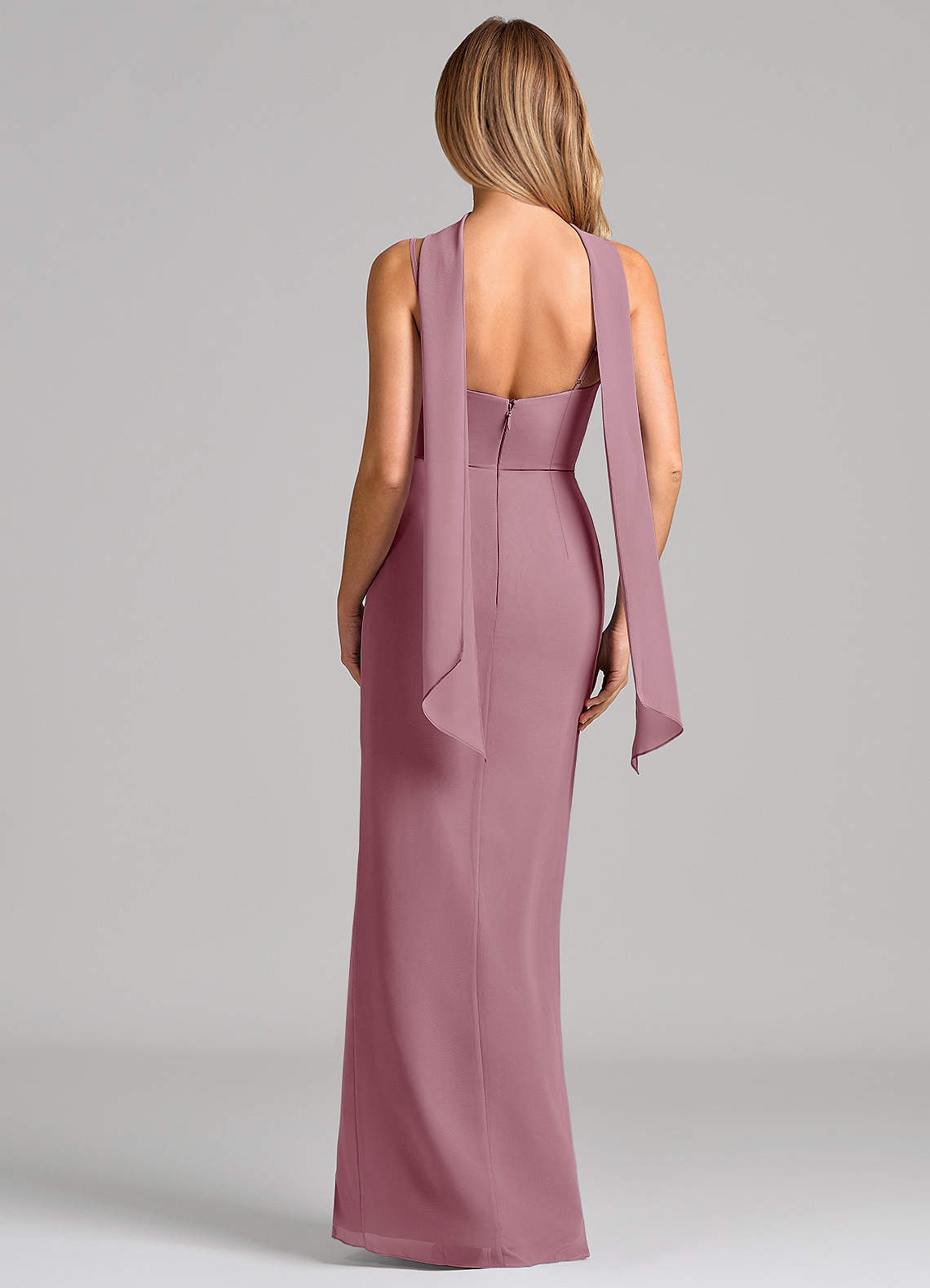 Calandra Sheath Scoop-Neck Chiffon Bridesmaid Dress in Vintage Mauve