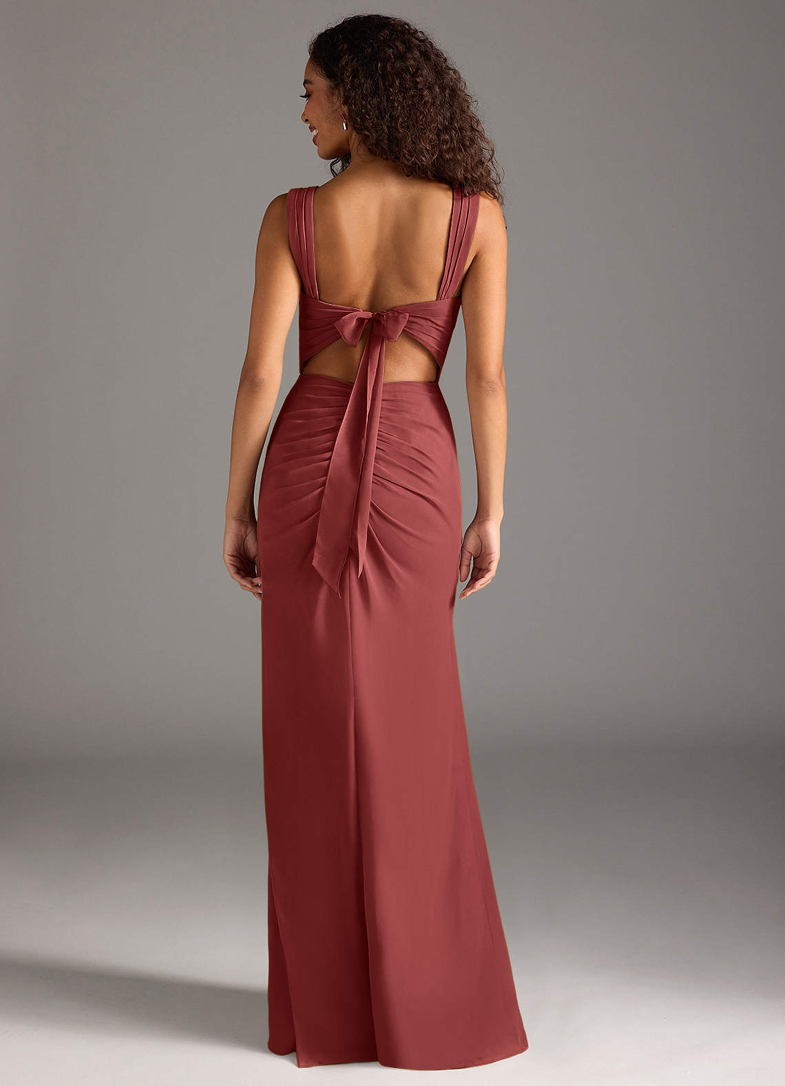 Jesaphine Sheath Square-Neck Chiffon Bridesmaid Dress in Terracotta