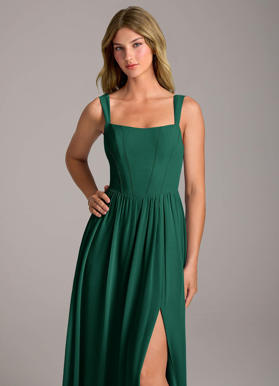 Rosaline A-Line Square-Neck Chiffon Bridesmaid Dress in Emerald