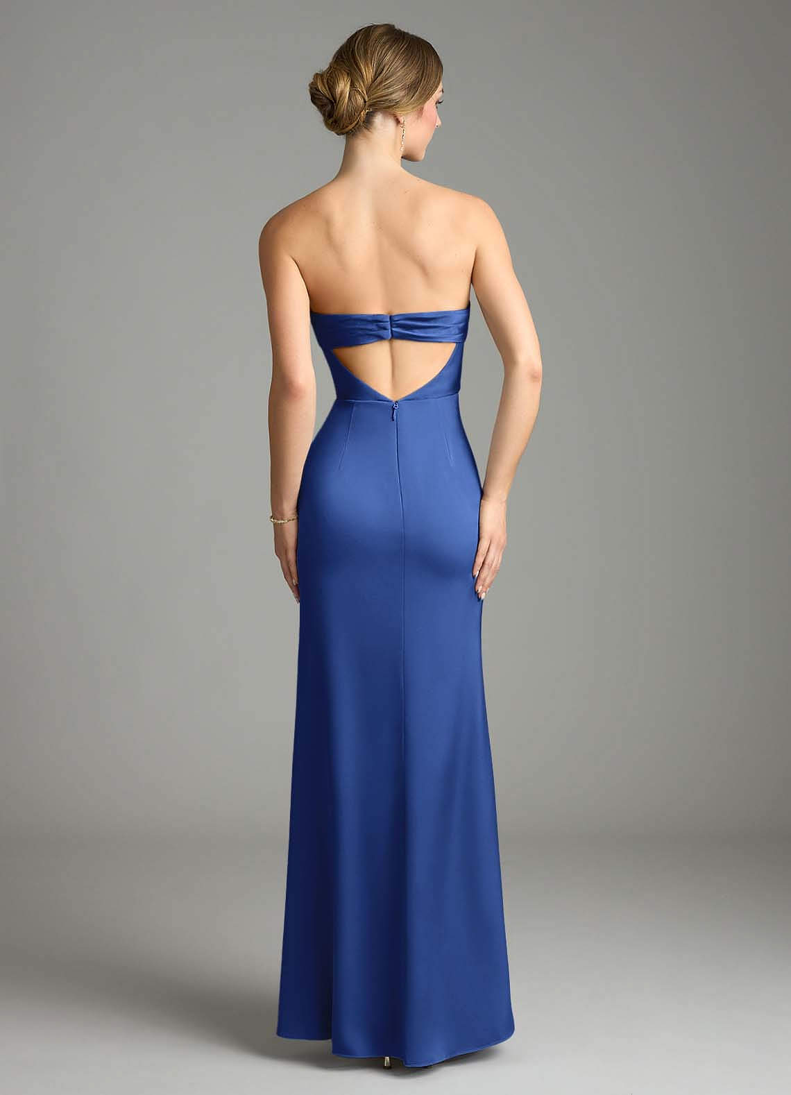 Leonis Mermaid Cowl-Neck Stretch Satin Bridesmaid Dress in Royal Blue
