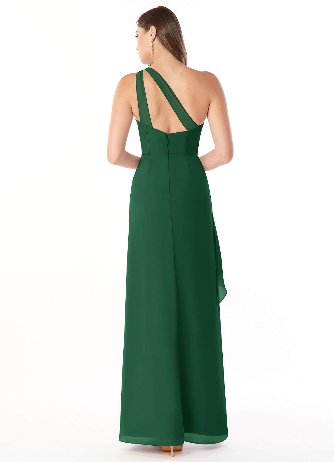 Maive Sheath One-Shoulder Chiffon Bridesmaid Dress in Dark Green