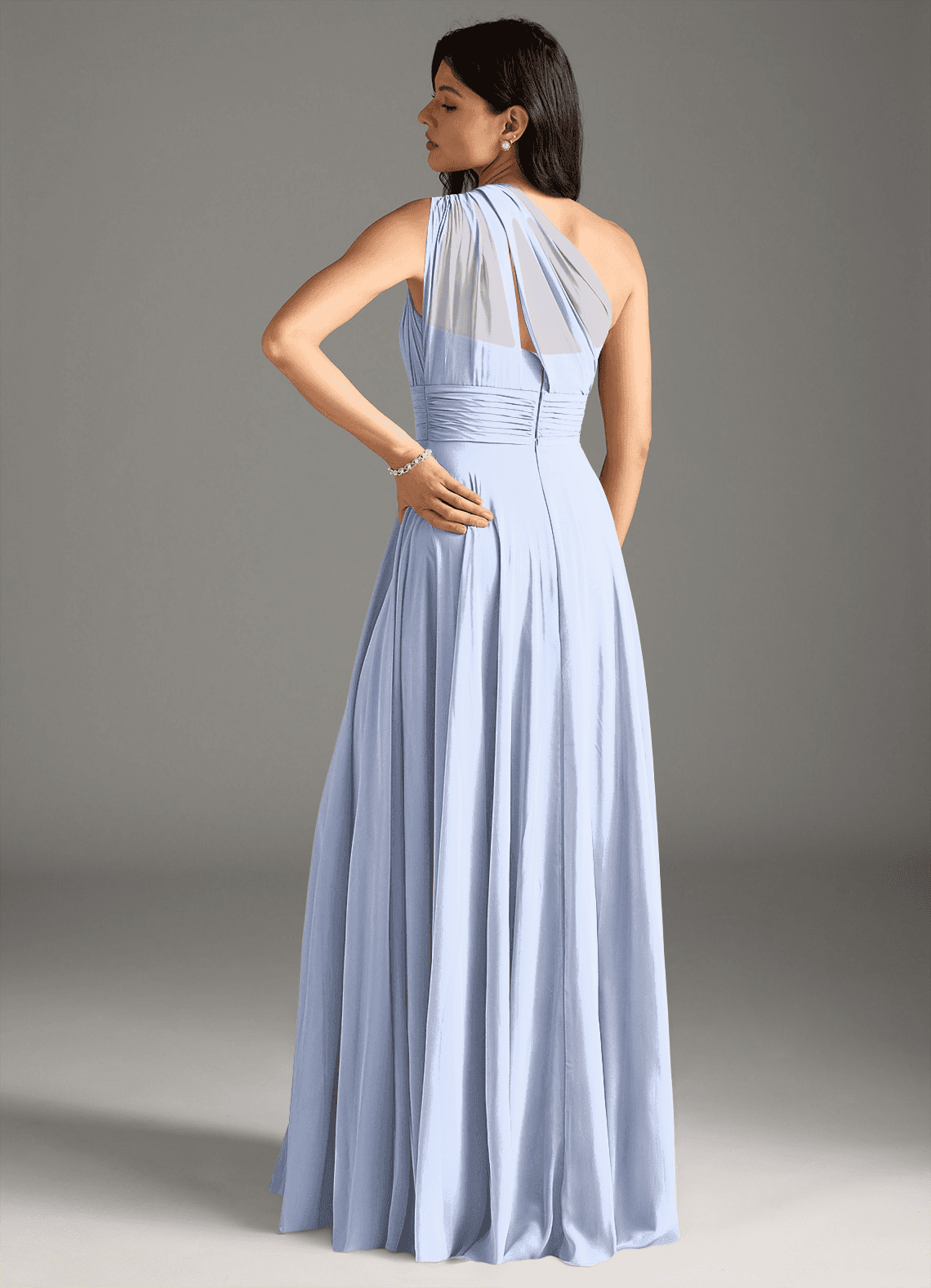 Charlize A-Line One-Shoulder Chiffon Bridesmaid Dress in Ice