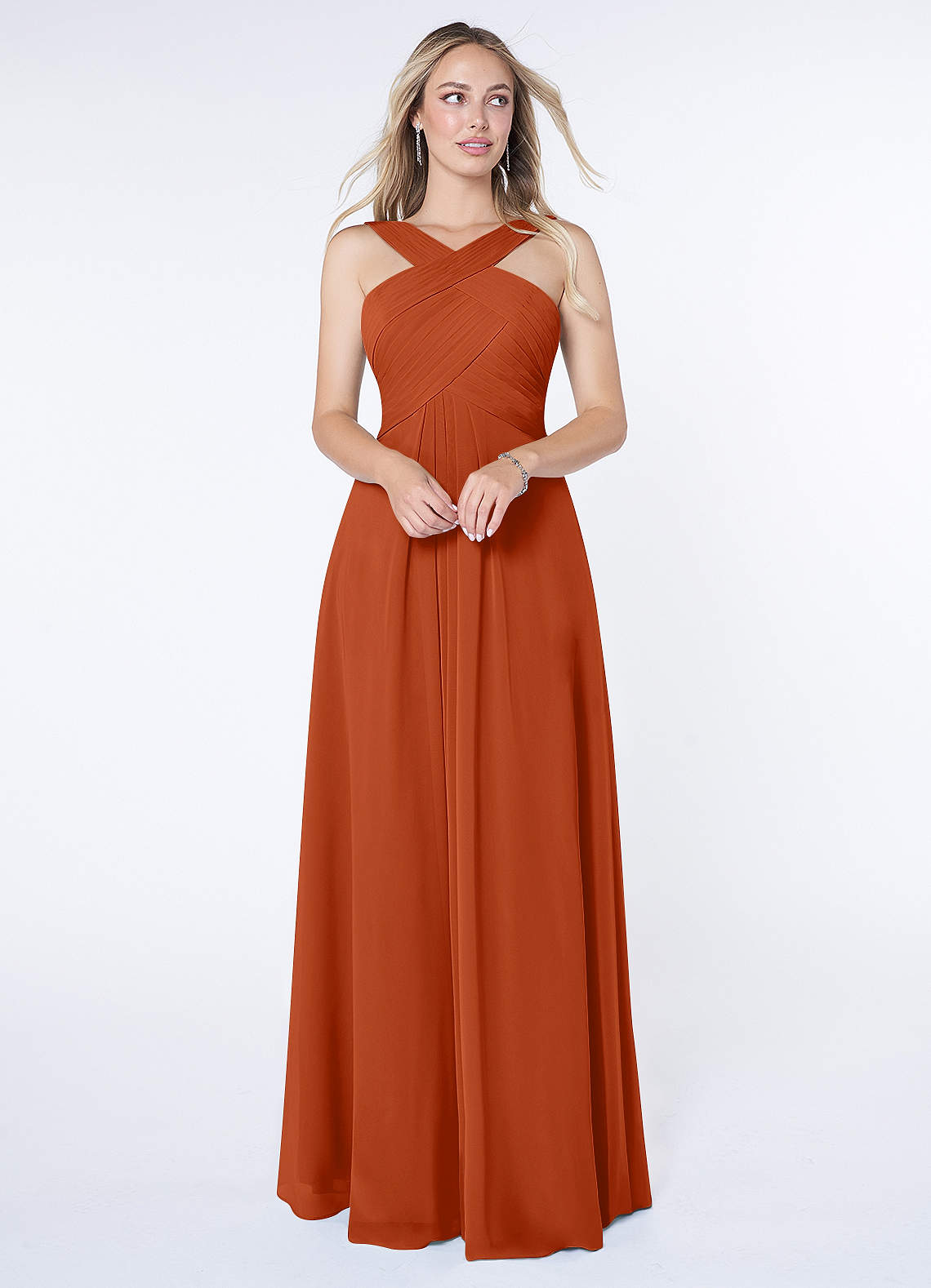 Kaleigh A-Line Halter Chiffon Bridesmaid Dress in Burnt Orange
