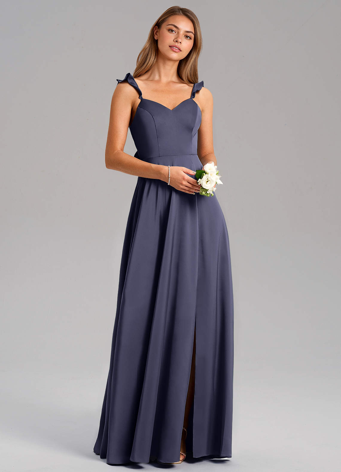 Everett A-Line V-Neck Chiffon Bridesmaid Dress in Stormy