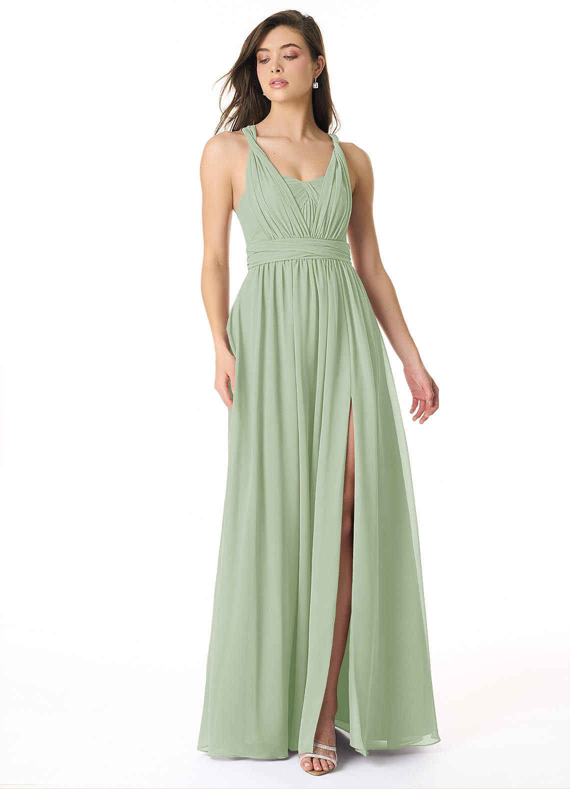 Olani A-Line V-Neck Chiffon Bridesmaid Dress in Dusty Sage