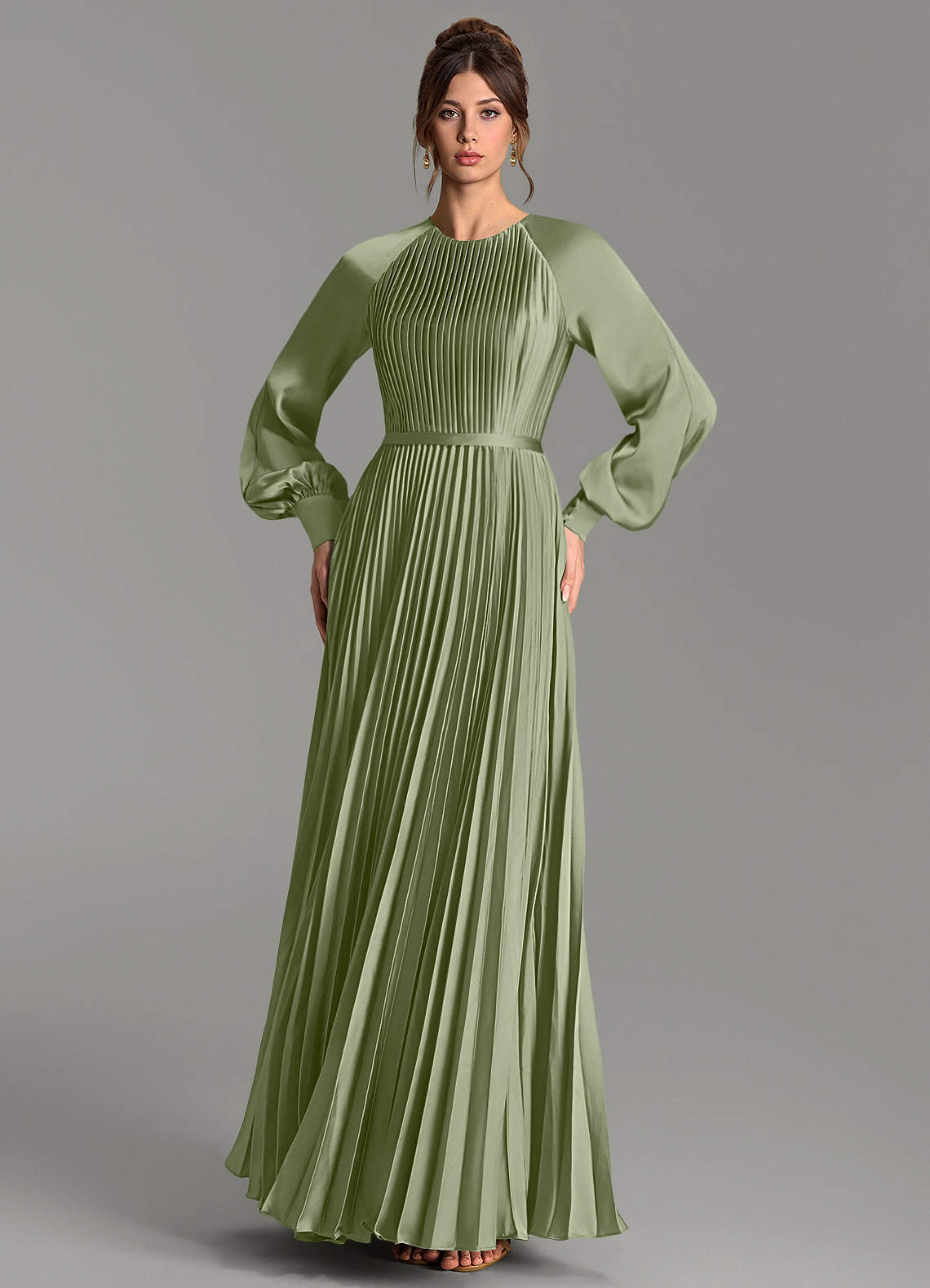 Grayson A-Line Scoop-Neck Stretch Satin Bridesmaid Dress in Pistachio