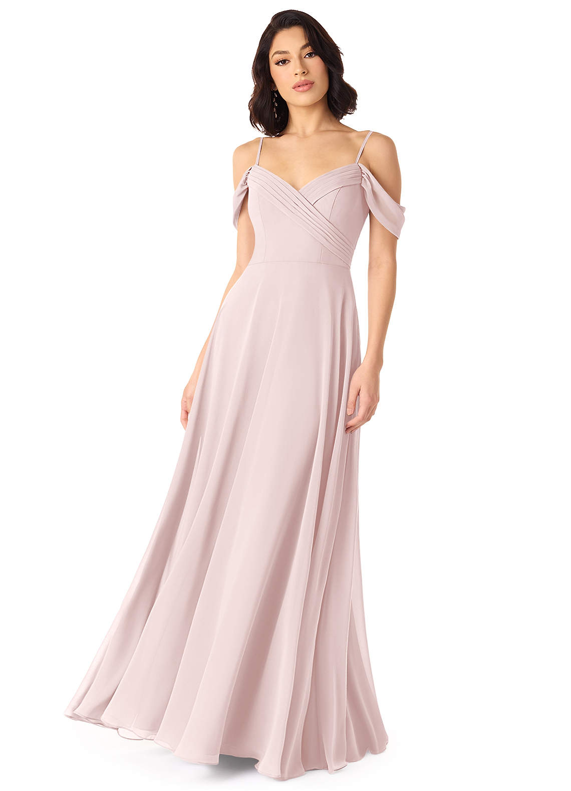 Tancie A-Line Off-the-Shoulder Chiffon Bridesmaid Dress in Blushing Pink