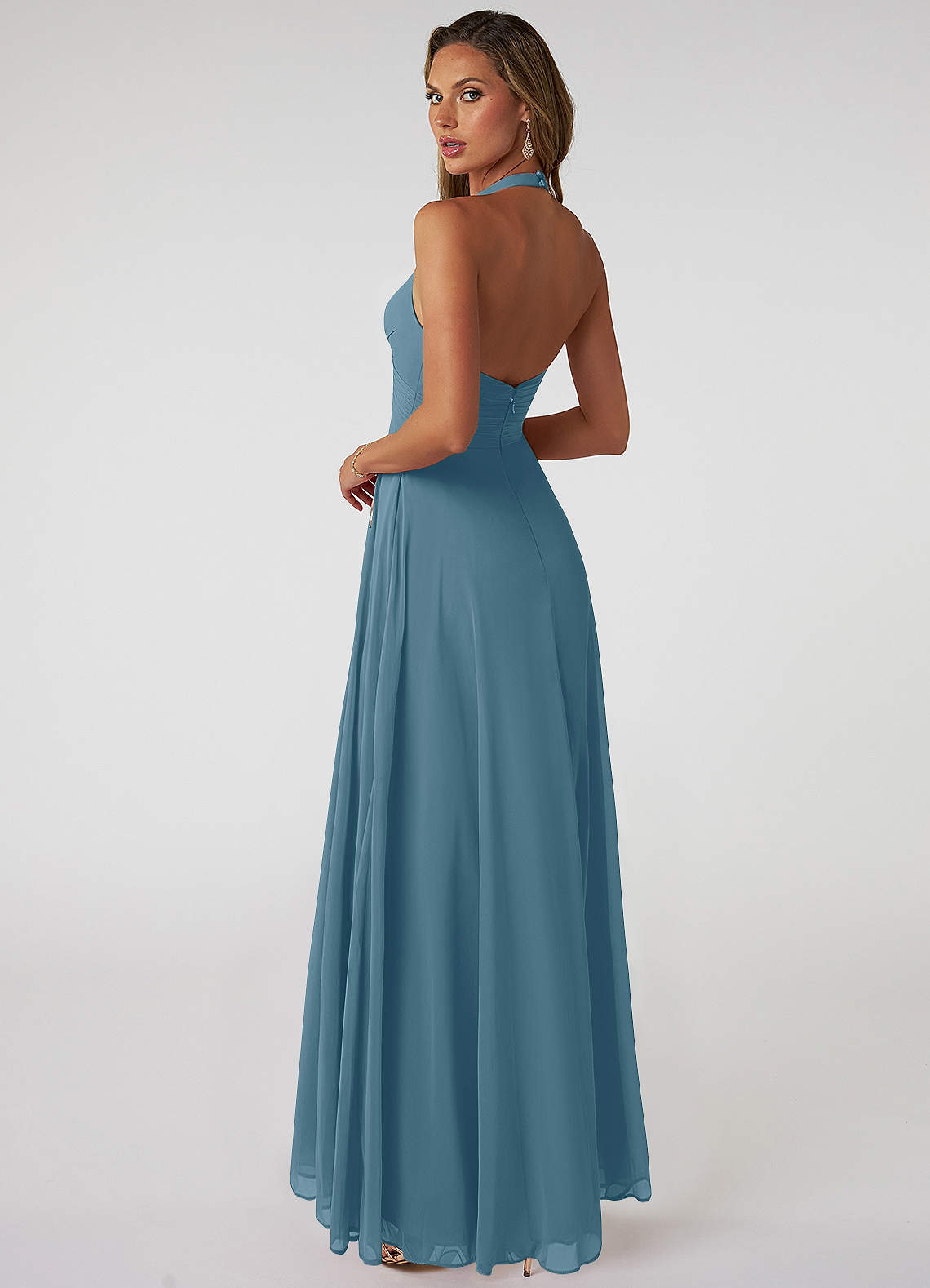 Tessie A-Line V-Neck Chiffon Bridesmaid Dress in Bermuda