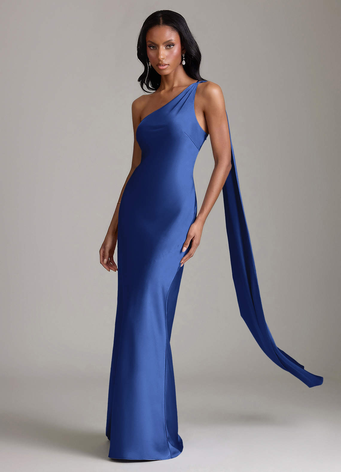 Juniper Mermaid One-Shoulder Stretch Satin Bridesmaid Dress in Royal Blue