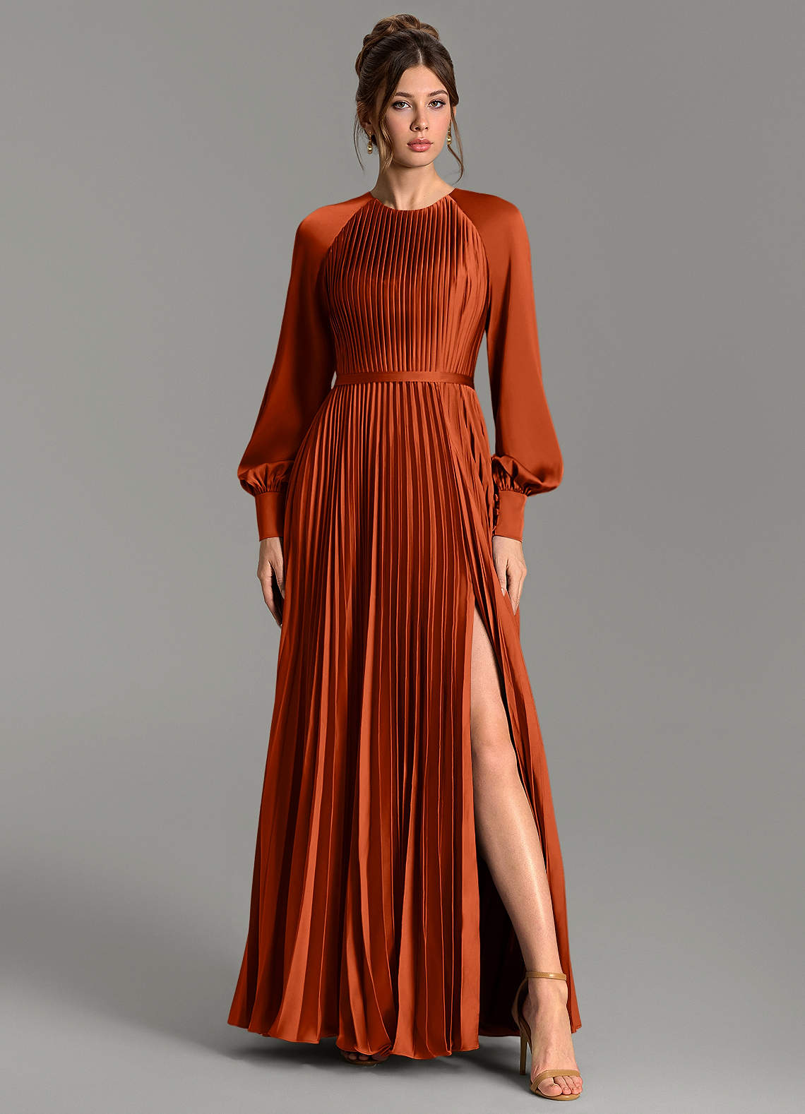 Grayson A-Line Scoop-Neck Stretch Satin Bridesmaid Dress in Paprika