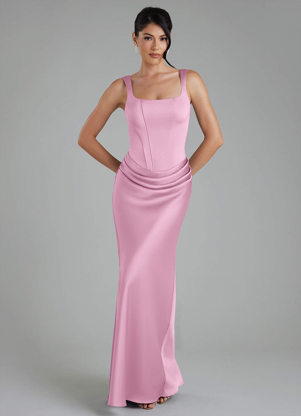 Etta Mermaid Square-Neck Stretch Satin Bridesmaid Dress in candy pink