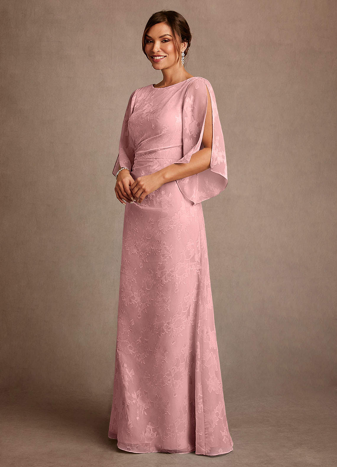 Anaheim Sheath Scoop-Neck Floral Burnout Mother of the Bride Dress in Dusty Rose