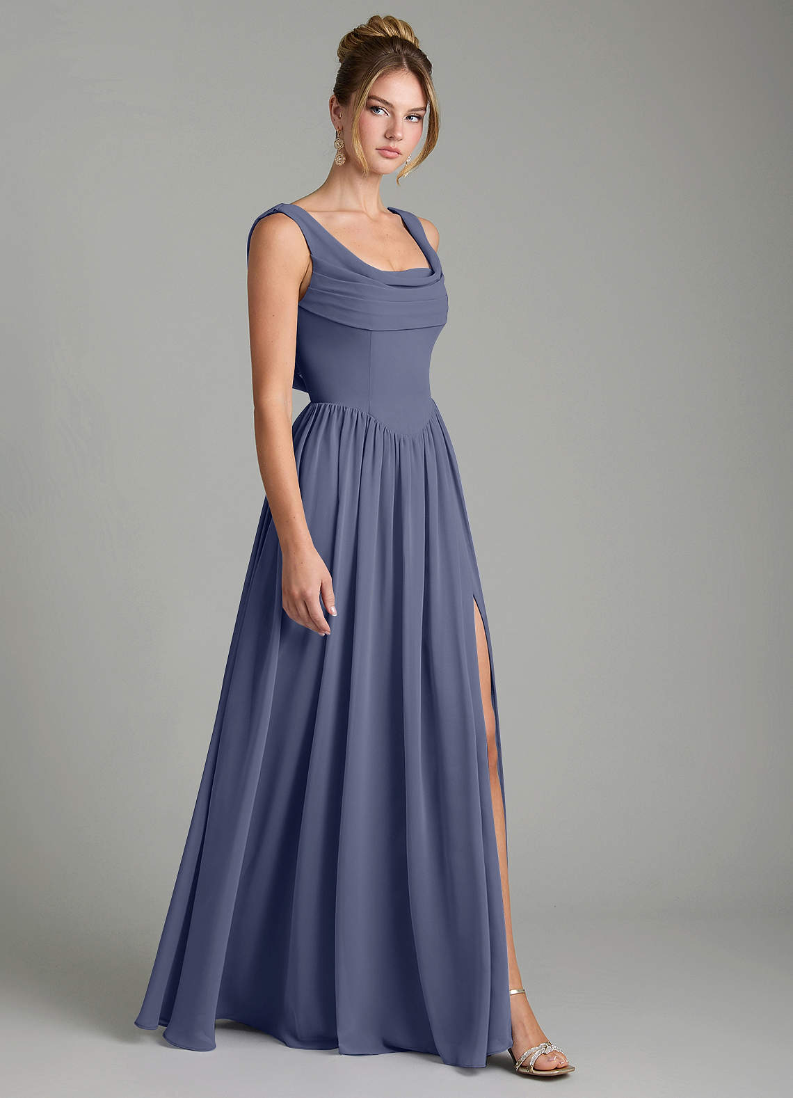Novi A-Line Square-Neck Chiffon Bridesmaid Dress in Stormy