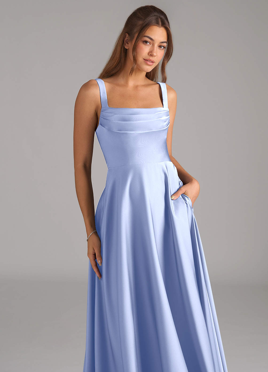 Shaude A-Line Square-Neck Stretch Satin Bridesmaid Dress in Ice