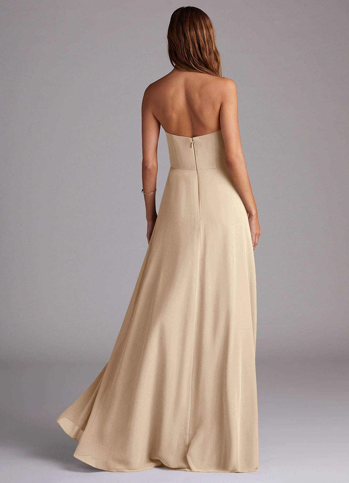 Wren A-Line Straight-Neck Chiffon Bridesmaid Dress in Champagne