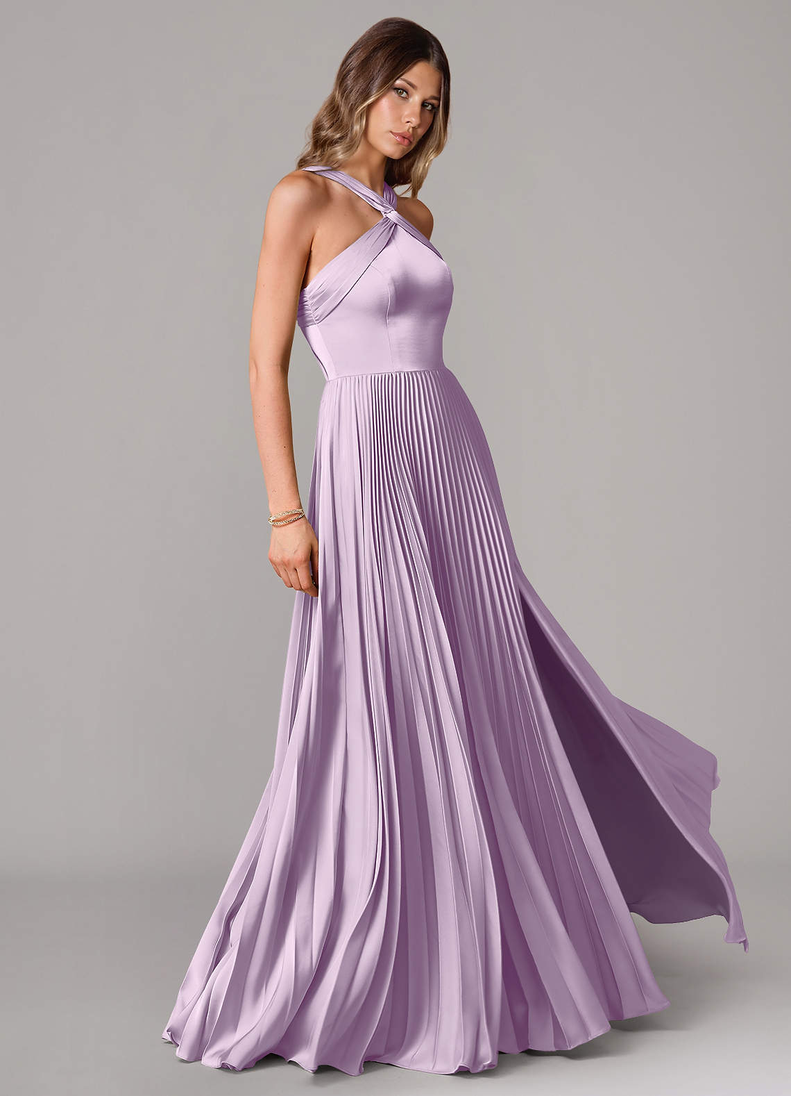 Afra A-Line Halter-Neck Stretch Satin Bridesmaid Dress in Frosted Lilac