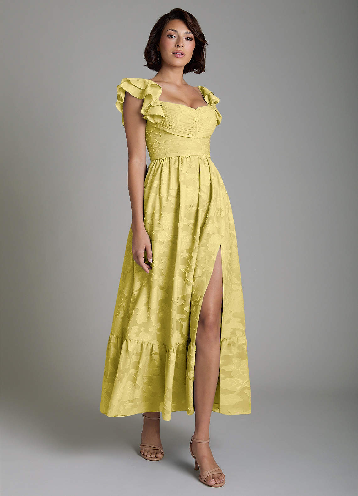 Anaya A-Line V-Neck Floral Burnout Bridesmaid Dress in Canary