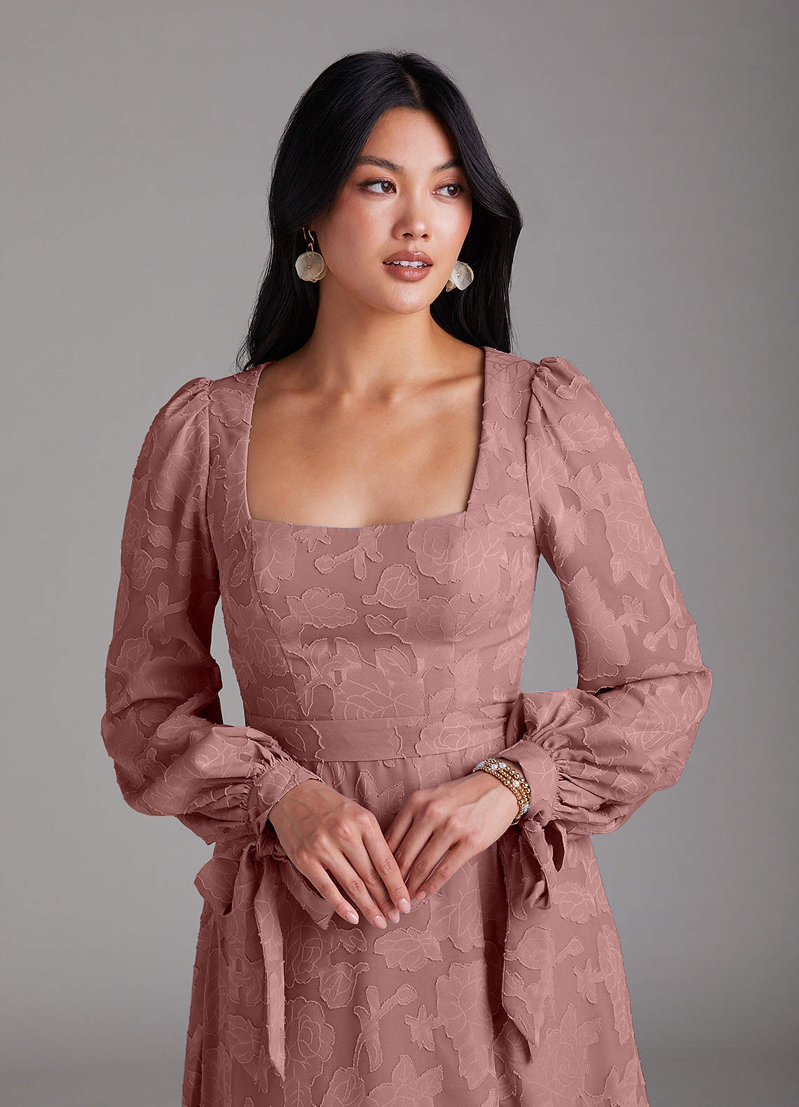 Leonia A-Line Square-Neck Stretch Satin Bridesmaid Dress in dusty rose