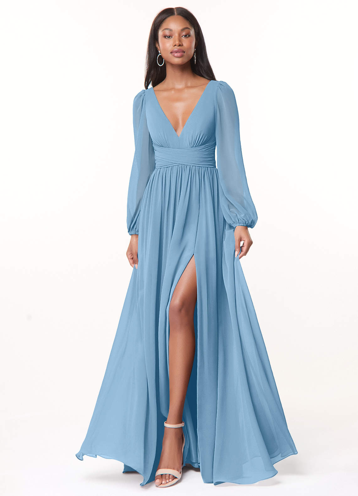 Norah A-Line V-Neck Chiffon Bridesmaid Dress in Steel Blue