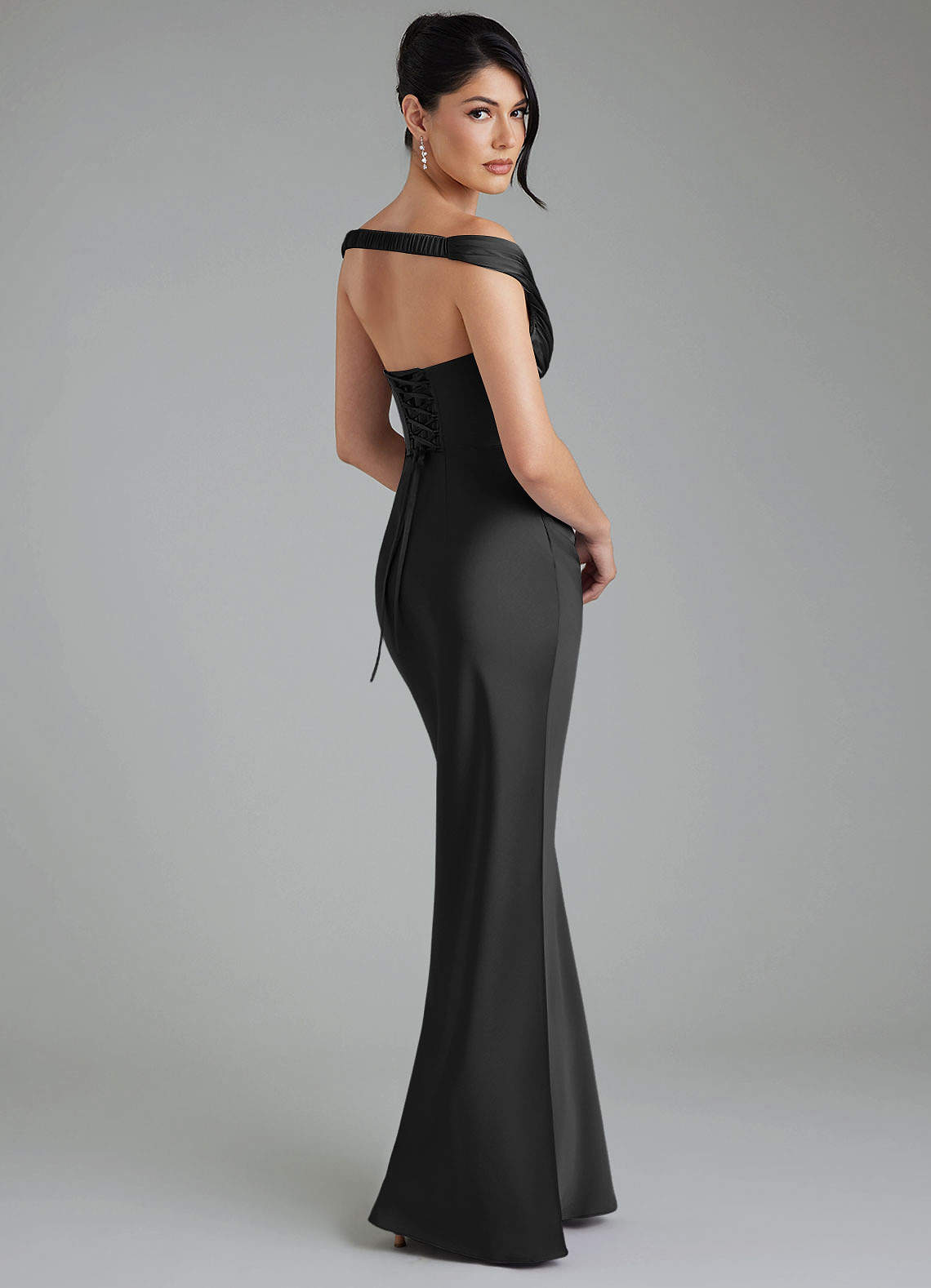 Stella Sheath V-Neck Stretch Satin Bridesmaid Dress in black