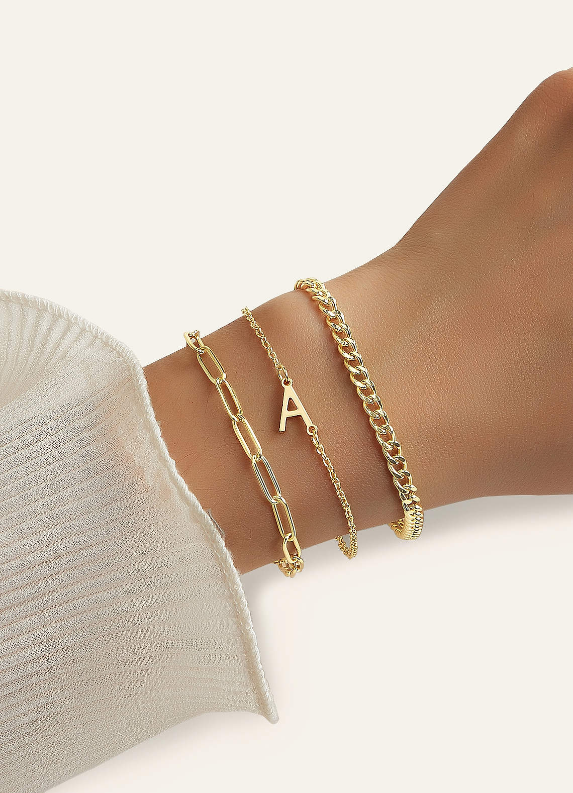3-Piece Initial Letter Stackable Bracelet Set — Golden X — 图 50/130