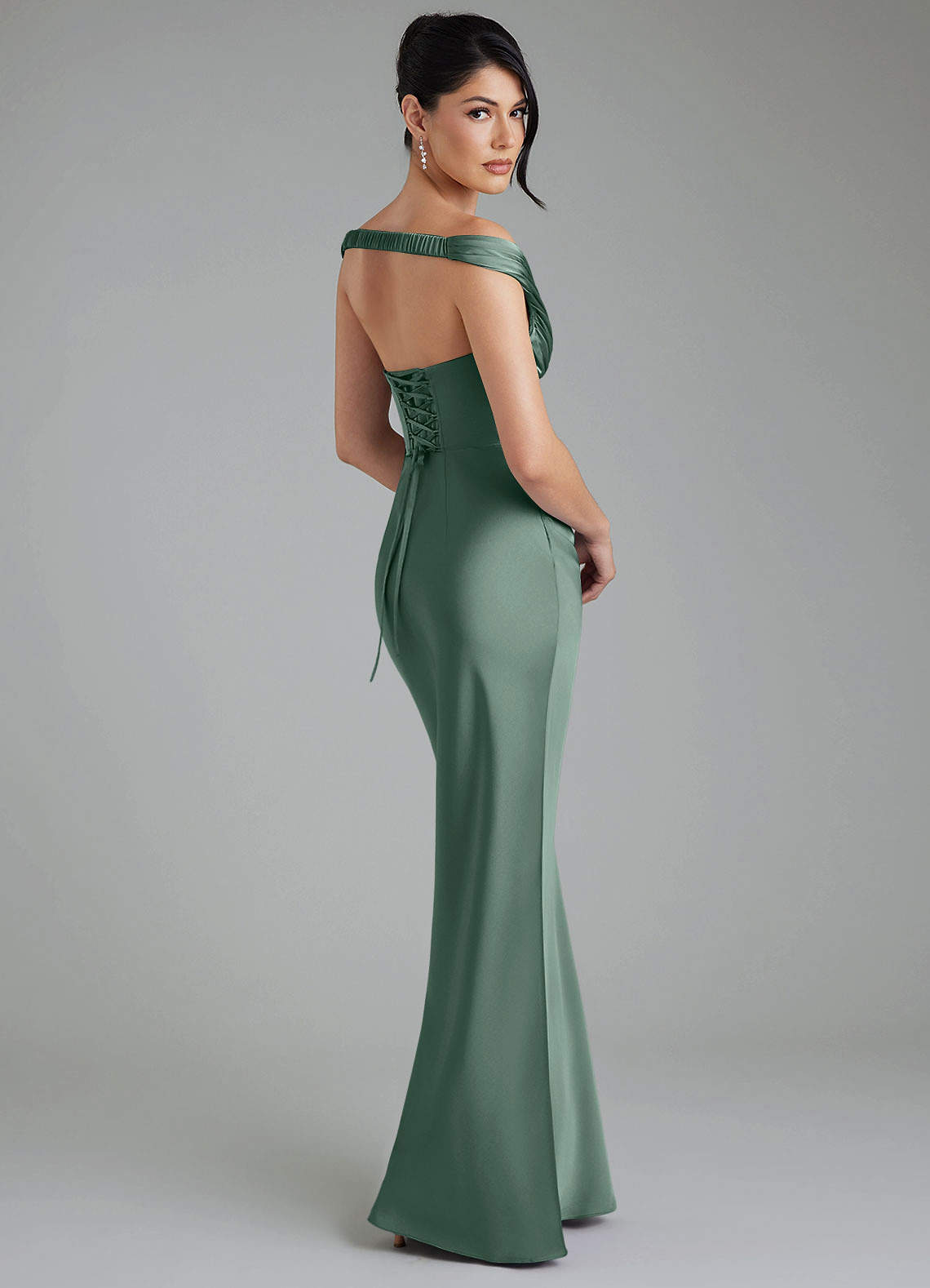 Stella Sheath V-Neck Stretch Satin Bridesmaid Dress in Eucalyptus
