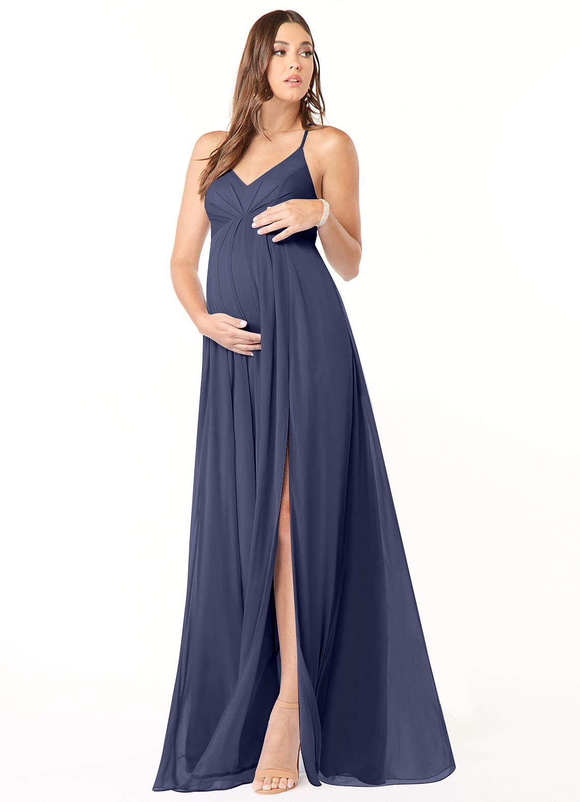 Annabelle A-Line V-Neck Mesh Bridesmaid Dress in Stormy