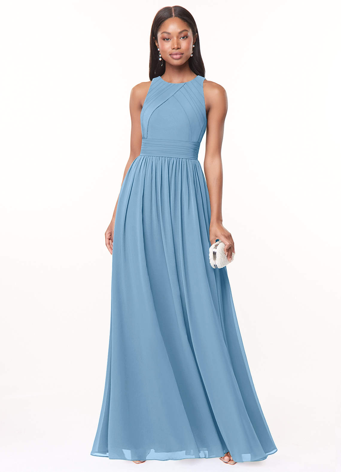 Harper A-Line Scoop-Neck Chiffon Bridesmaid Dress in Steel Blue