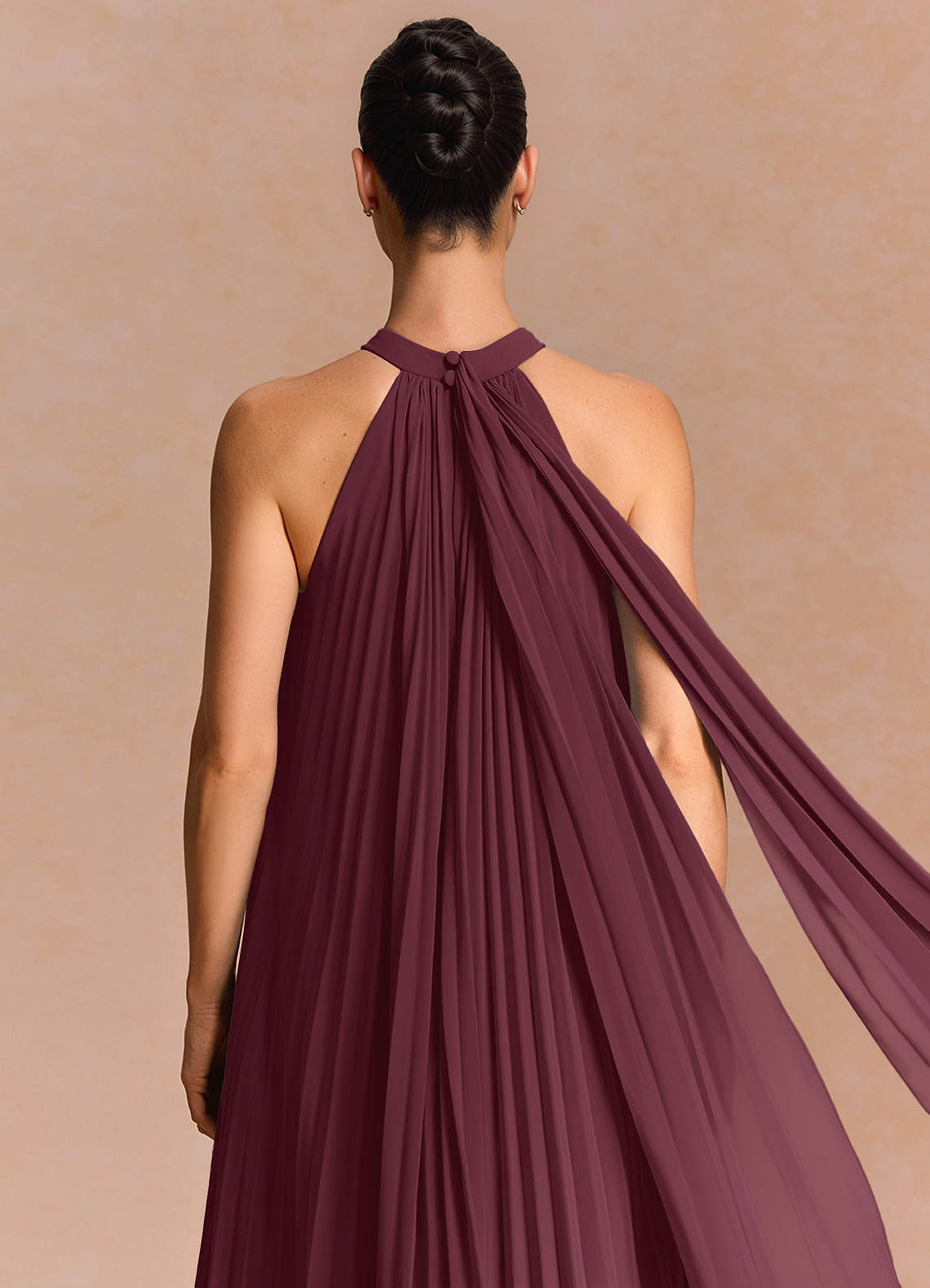 Lucette A-Line Halter Chiffon Evening Dress in Wine