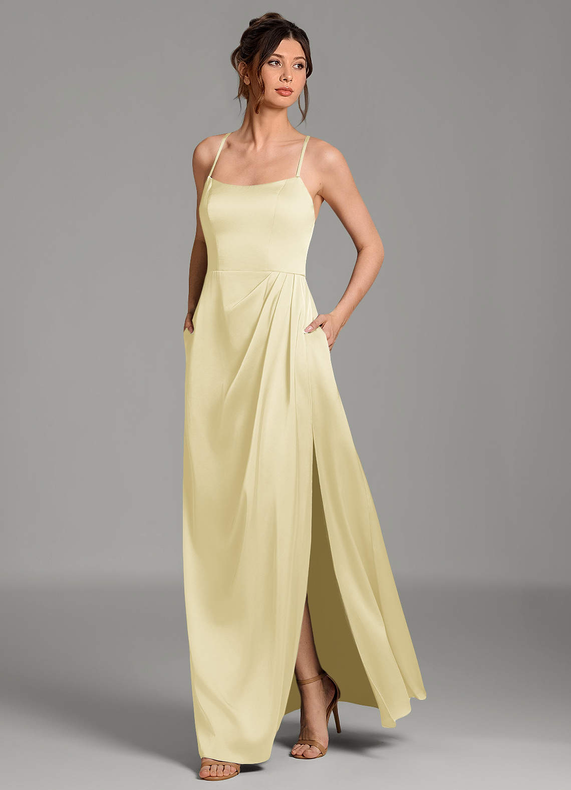 Frankie A-Line Scoop-Neck Stretch Satin Bridesmaid Dress in Lemon Sorbet