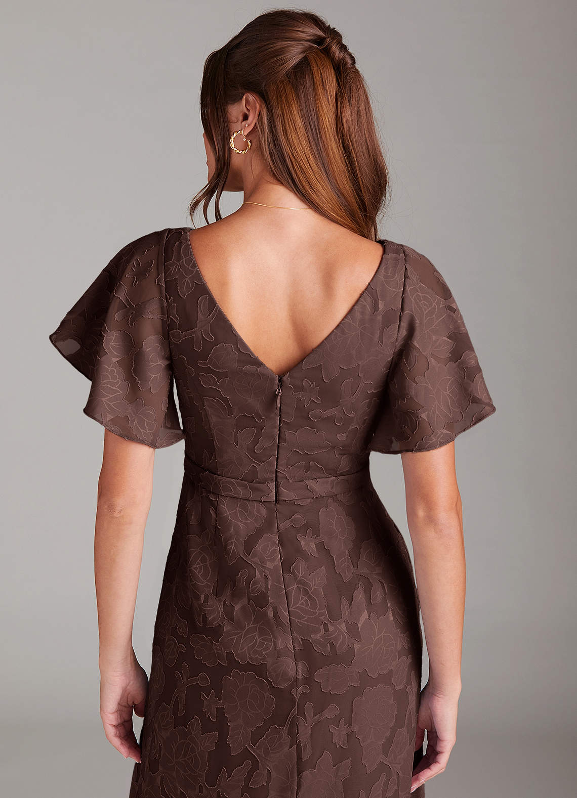 Ambrosia A-Line V-Neck Floral Burnout Bridesmaid Dress in Ganache