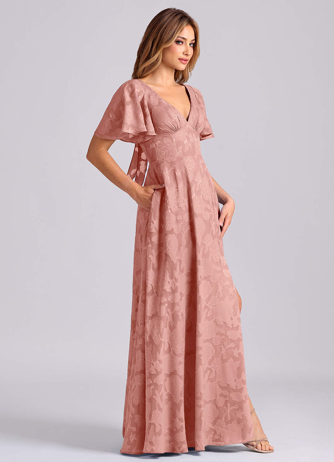 Kimber A-Line V-Neck Floral Burnout Bridesmaid Dress in Rosette