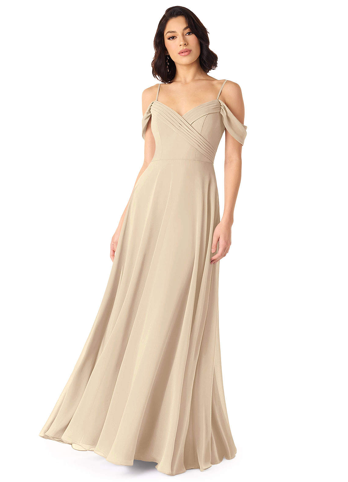 Tancie A-Line Off-the-Shoulder Chiffon Bridesmaid Dress in Champagne