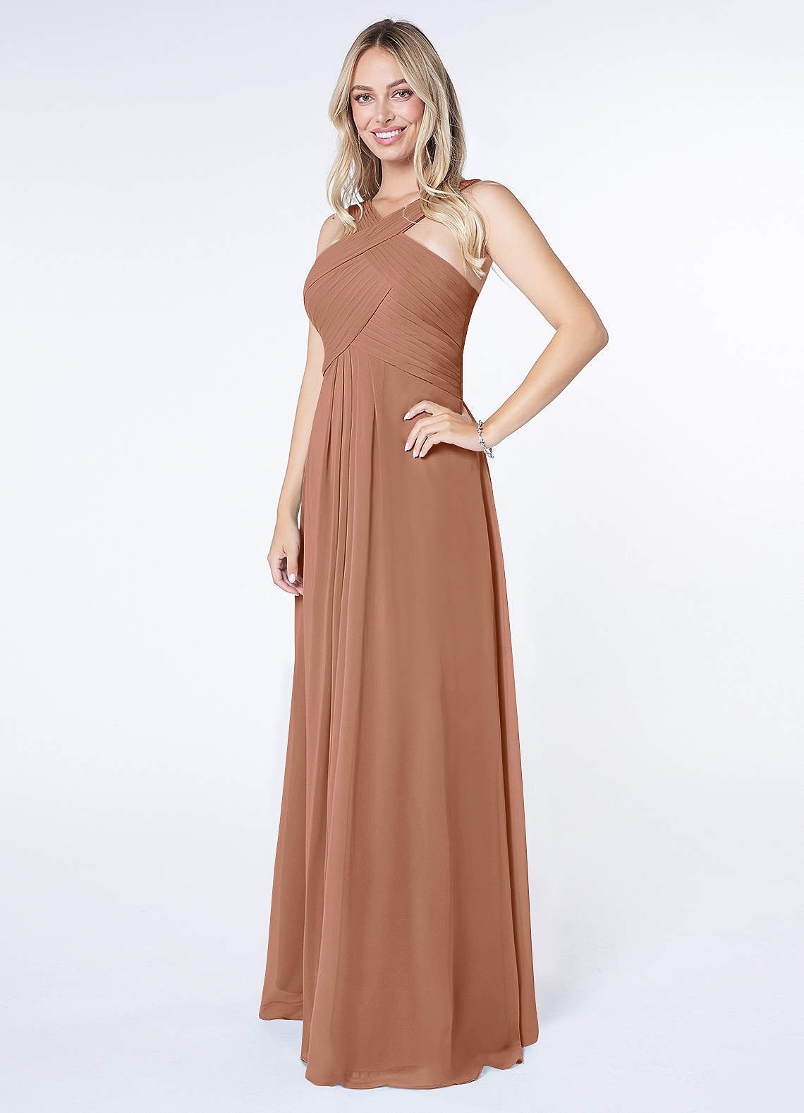 Kaleigh A-Line Halter Chiffon Bridesmaid Dress in Bronzer