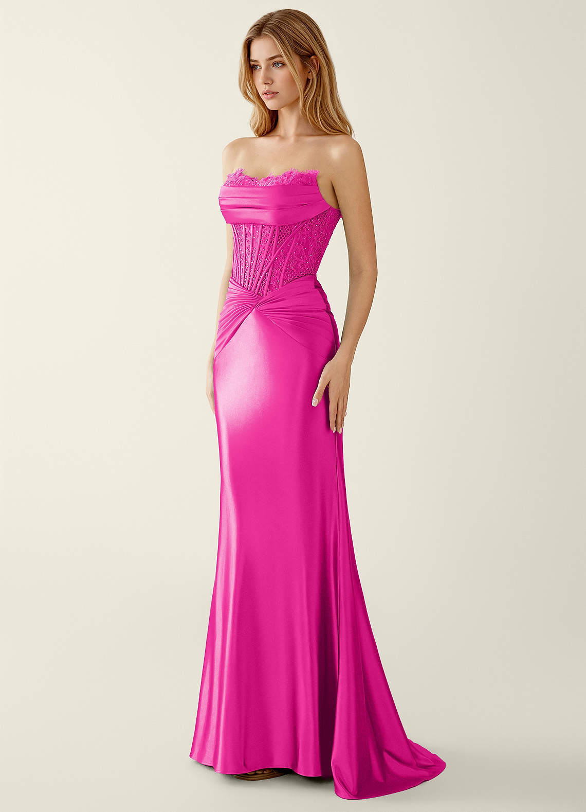 Sasha Mermaid Strapless Stretch Satin Evening Dress in Fuchsia