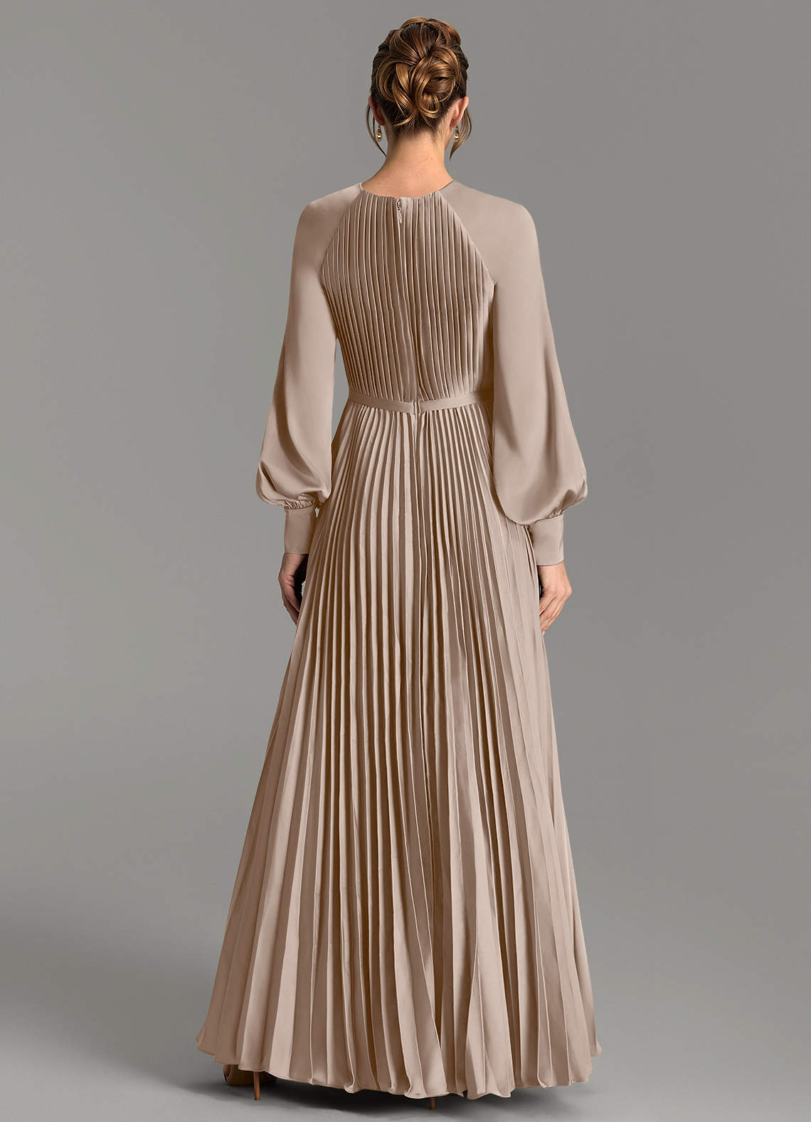 Grayson A-Line Scoop-Neck Stretch Satin Bridesmaid Dress in Taupe