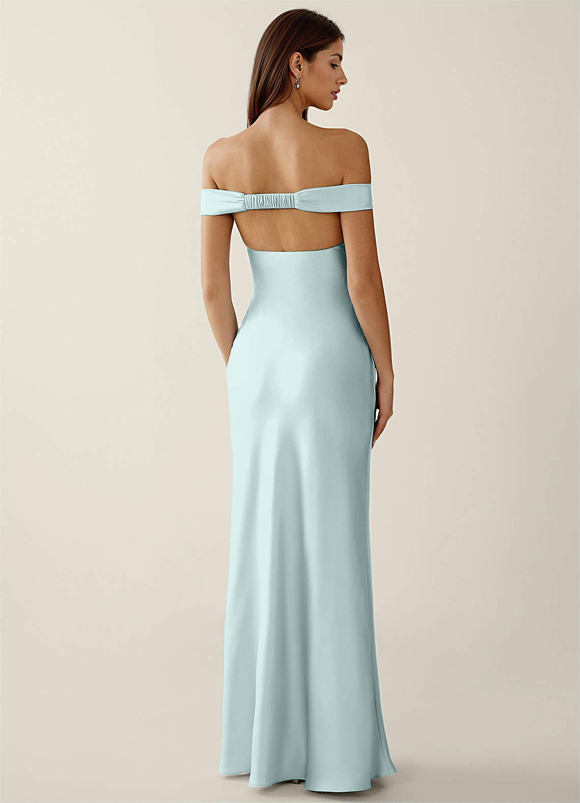 Gwendonme Sheath Off-the-Shoulder Satin Crystal Linen Evening Dress in Mist