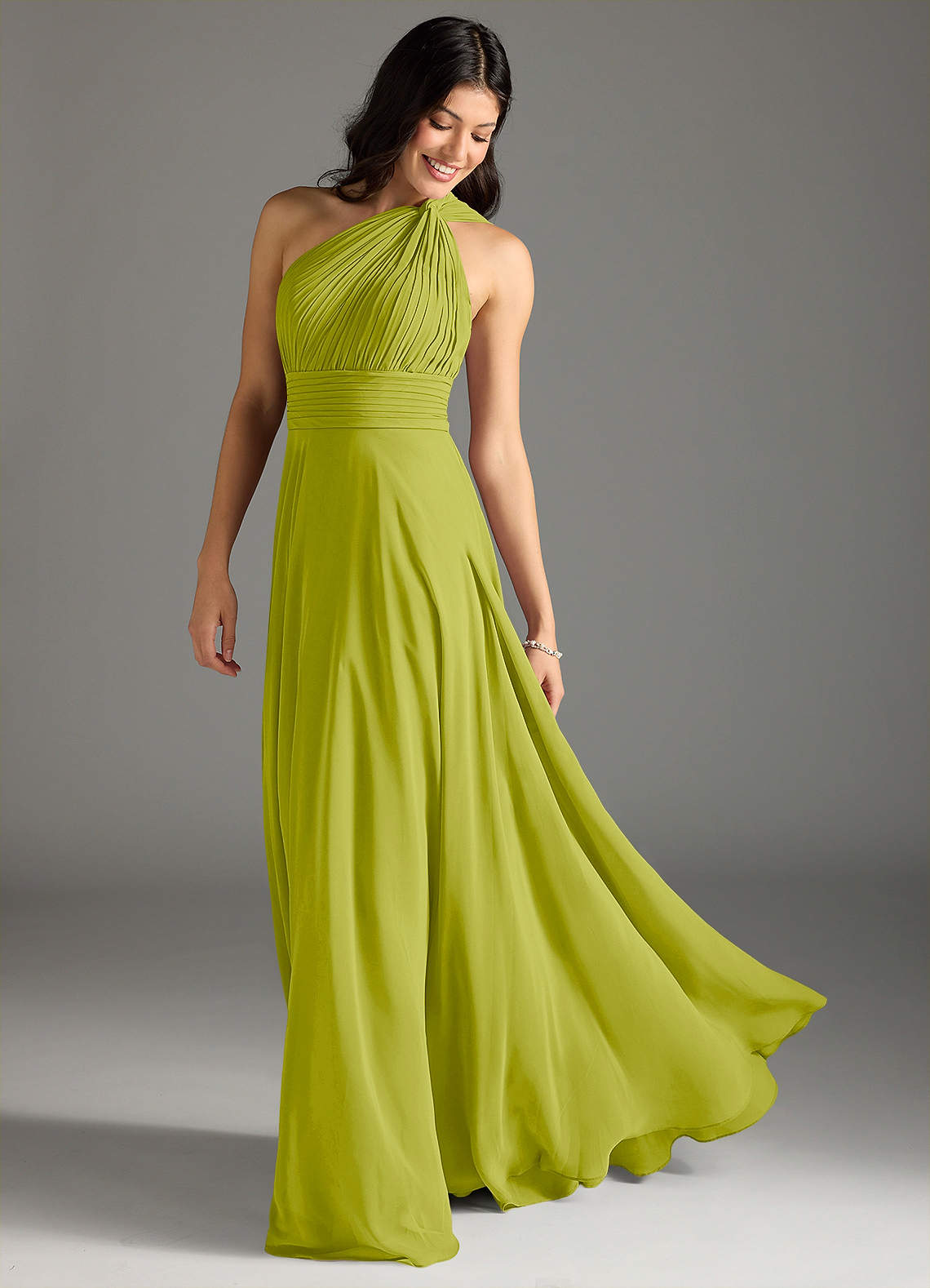 Charlize A-Line One-Shoulder Chiffon Bridesmaid Dress in Lemongrass