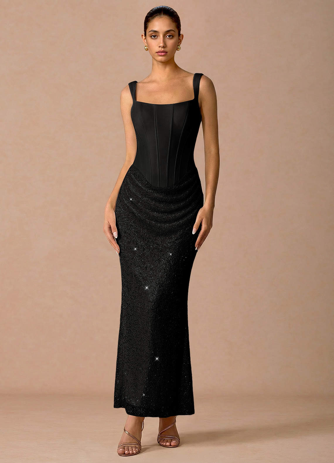 Niamh A-Line Square-Neck Chiffon Tulle Evening Dress in White