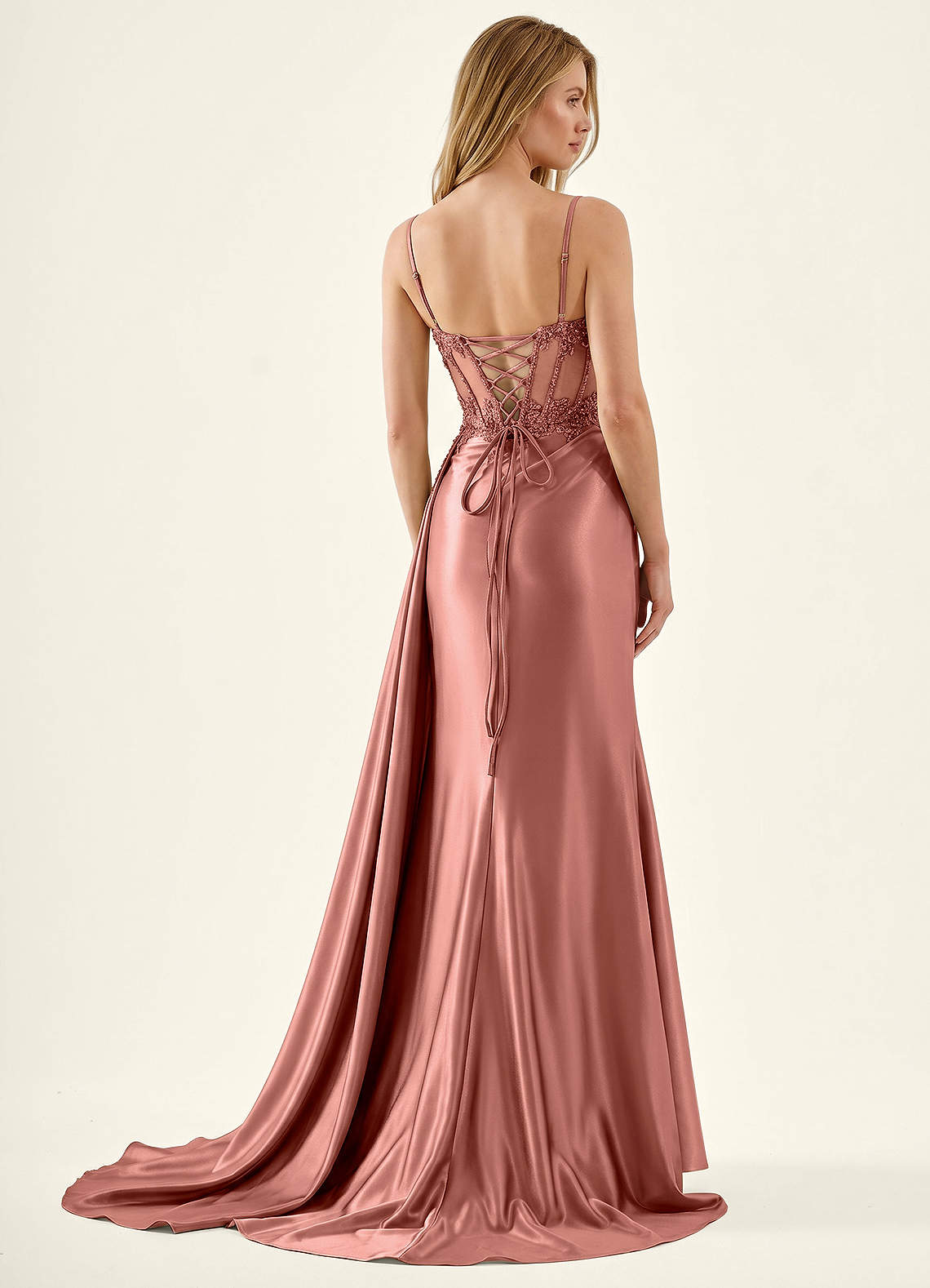 Celestianora Mermaid Beaded Stretch Satin Evening Dress in Dusty Rose