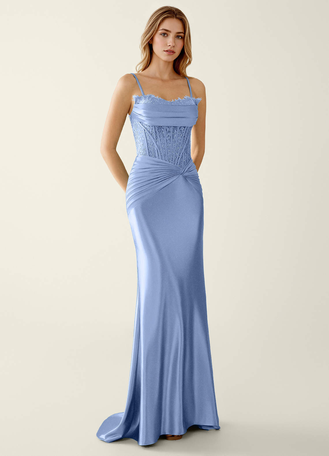 Sasha Mermaid Strapless Stretch Satin Evening Dress in Powder Blue