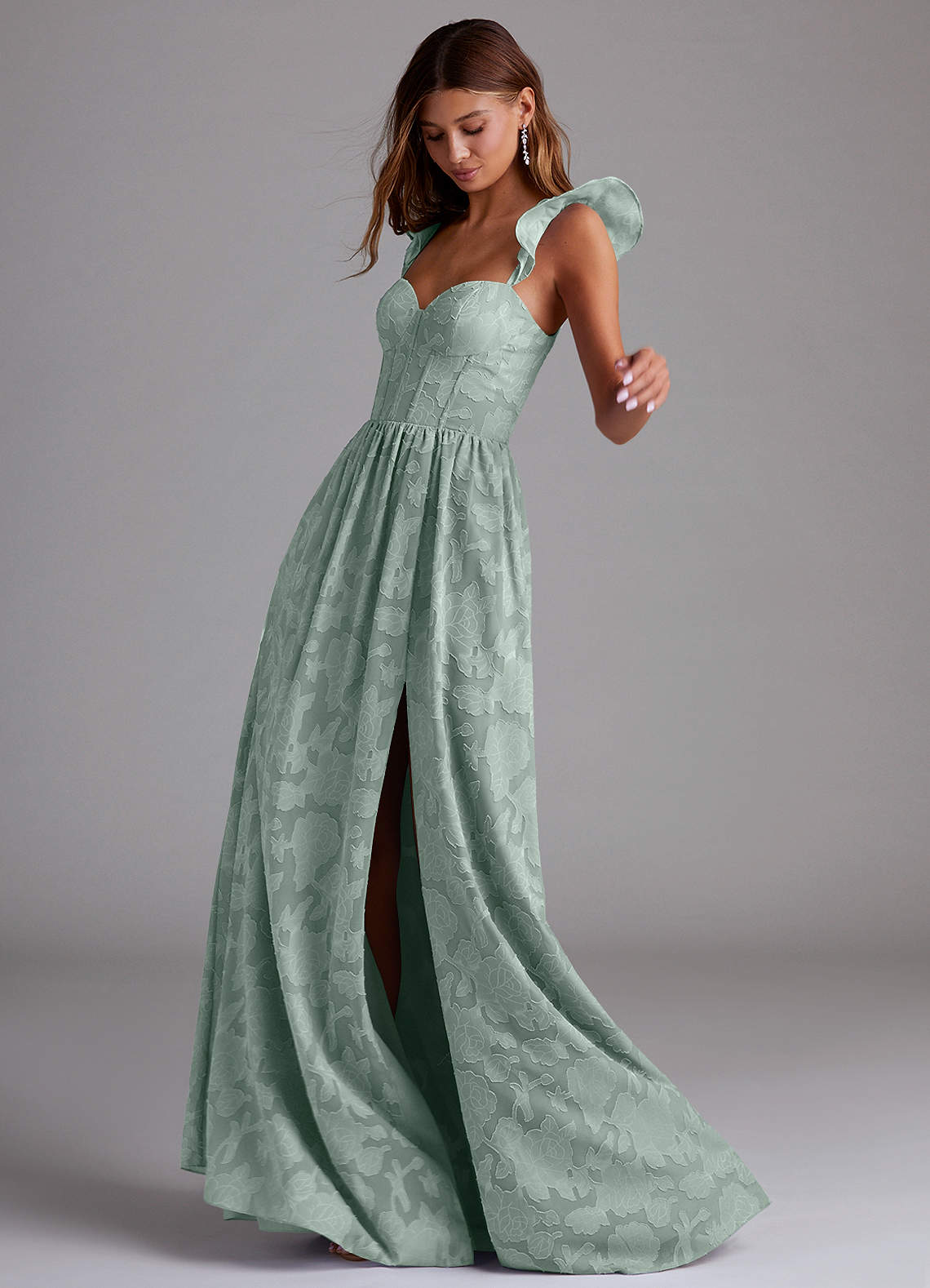 Denisse A-Line Sweetheart Floral Burnout Bridesmaid Dress in Agave