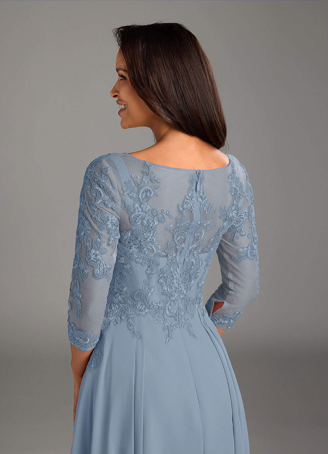 Marge A-Line Scoop-Neck Chiffon and Lace Mother of the Bride Dress in dusty blue