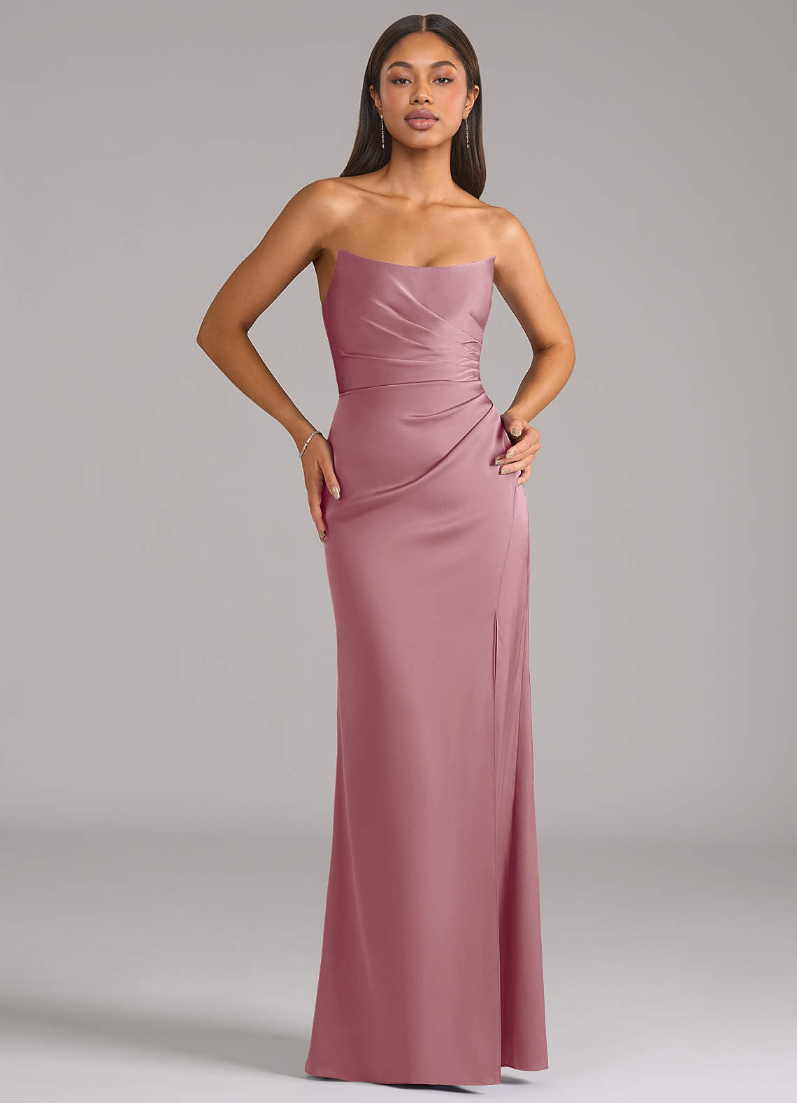 Marla Sheath Strapless Stretch Satin Bridesmaid Dress in Vintage Mauve