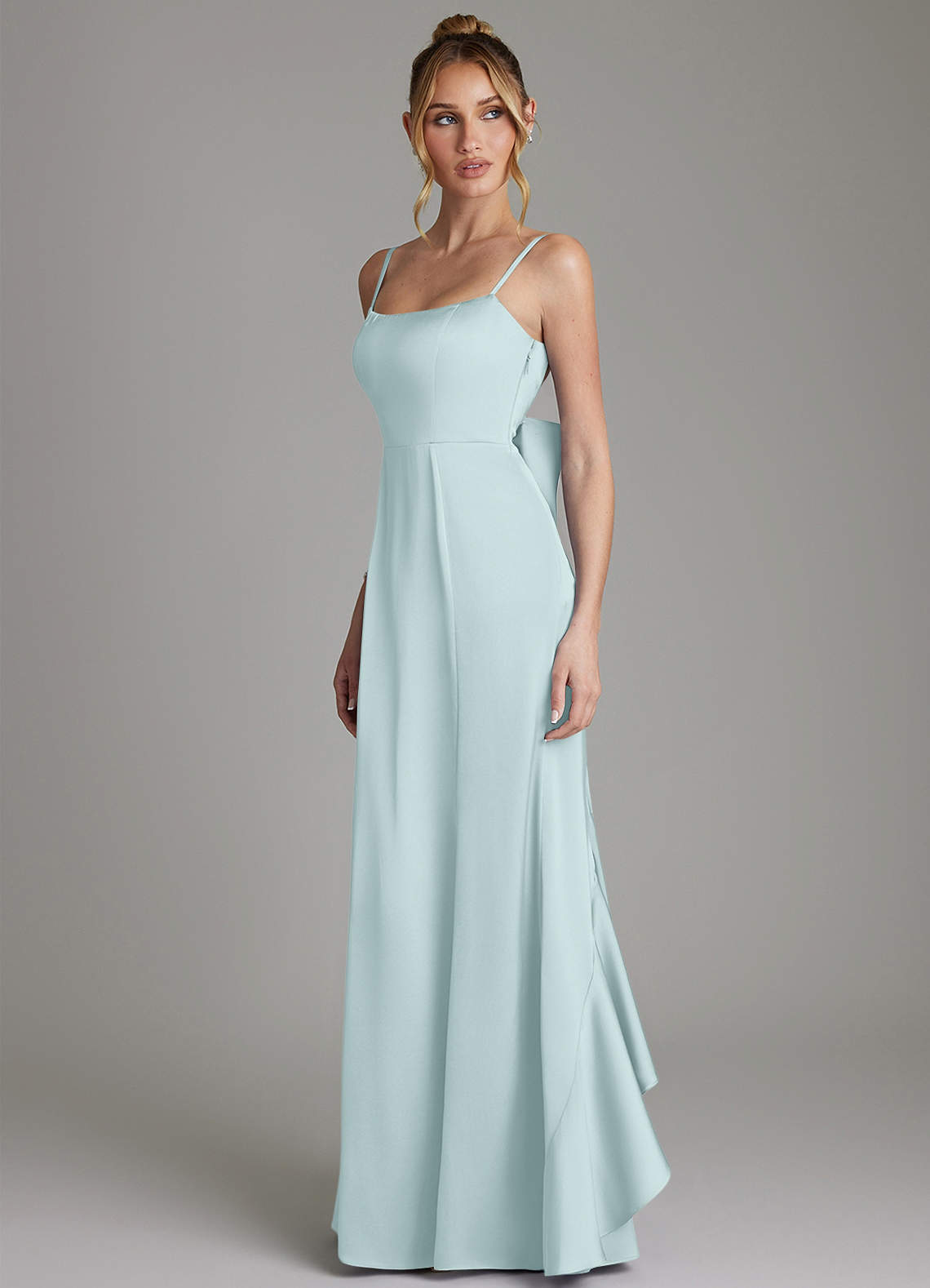 Zherra Mermaid Scoop-Neck Stretch Satin Bridesmaid Dress in Mist