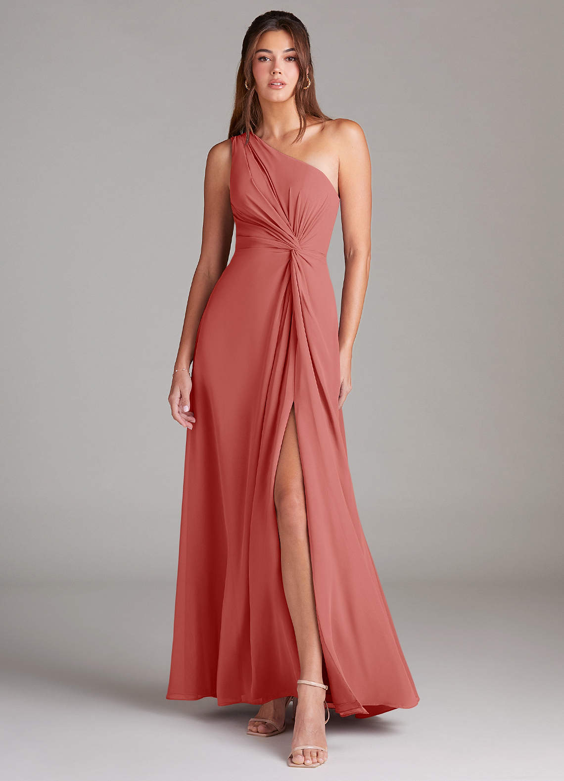 Brooke A-Line One-Shoulder Chiffon Bridesmaid Dress in Antique Rose
