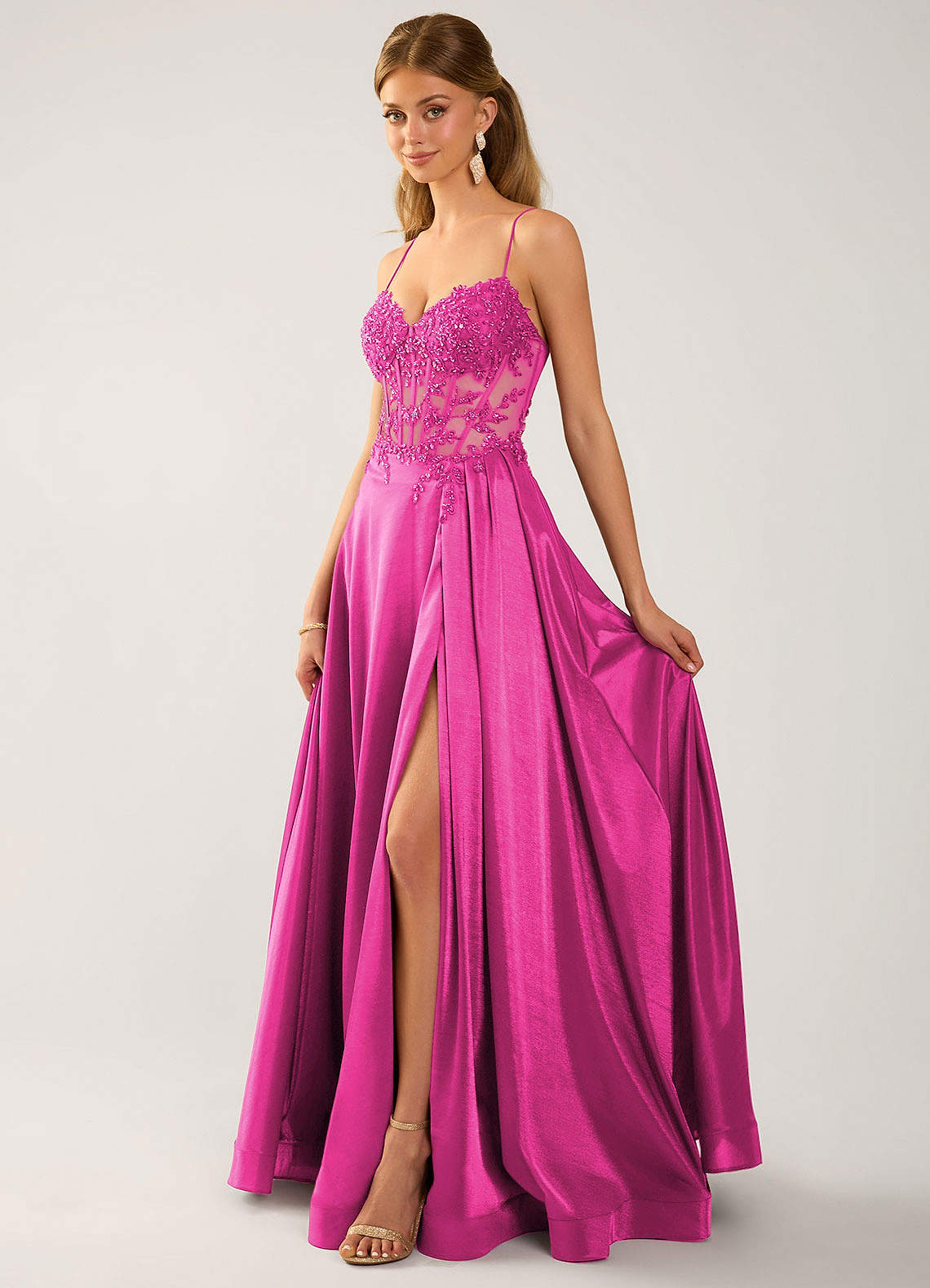 Isoldemark A-Line Sweetheart Satin Evening Dress in Rose Red